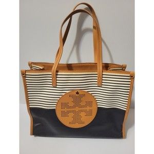 Tory Burch East/West Viva Navy and Tan Tote